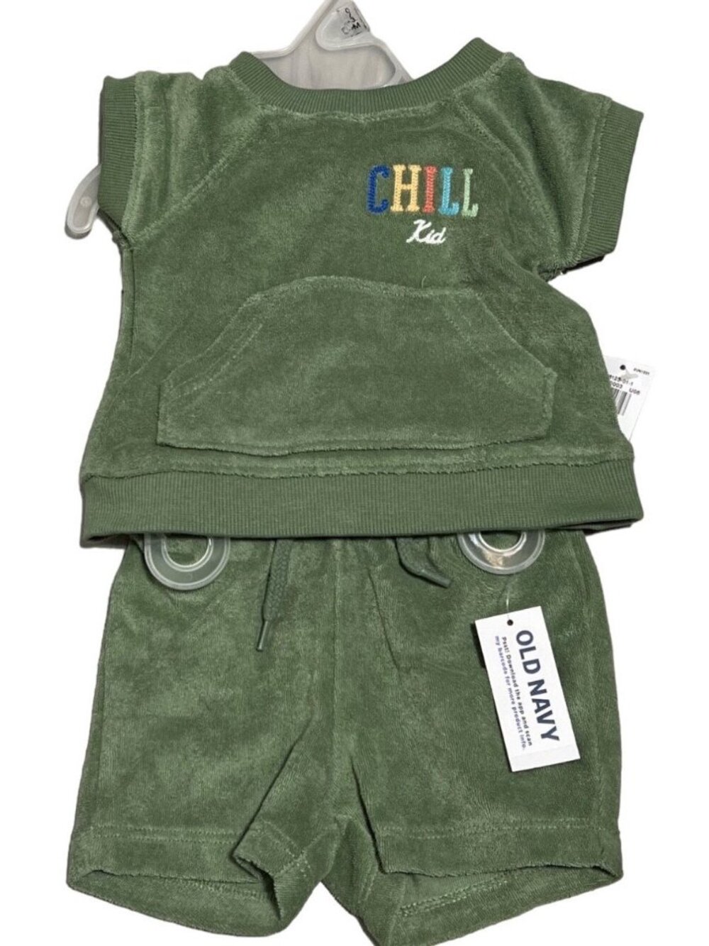 Old Navy baby boy 0-3m NWT green Chill Kid shorts shirt 2pc SET terry cloth